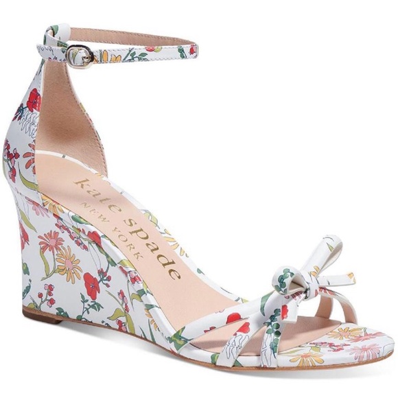 Kate Spade New York Flamenco Floral Bow Wedge Sandals - White and Multi color - Picture 2 of 9